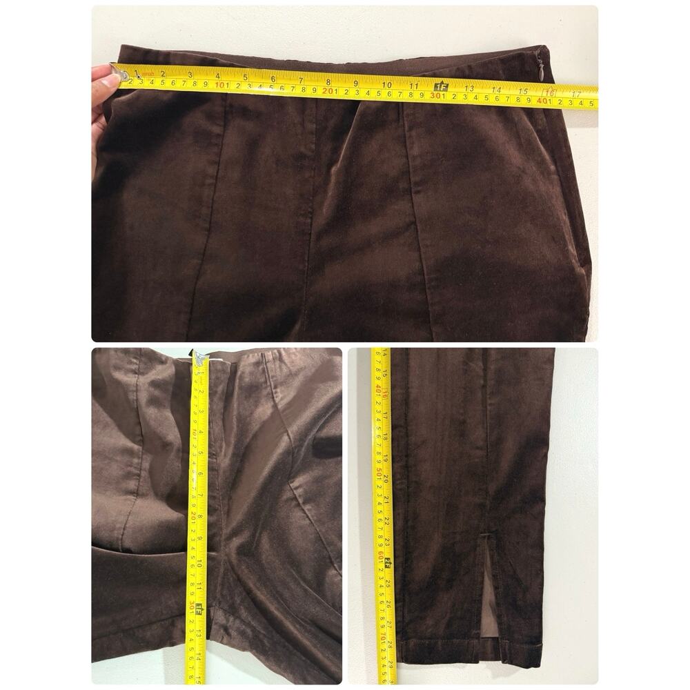Maeve High Rise Split Front Velvet Skinny Pants Brown Holiday Party Stretch Sz M - Picture 14 of 14